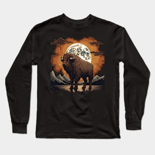 Bison Full Moon Landscape Long Sleeve T-Shirt